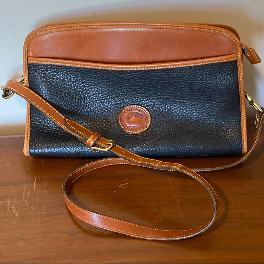 Vintage Dooney & Bourke All Weather Black and Tan Leather Crossbody Bag